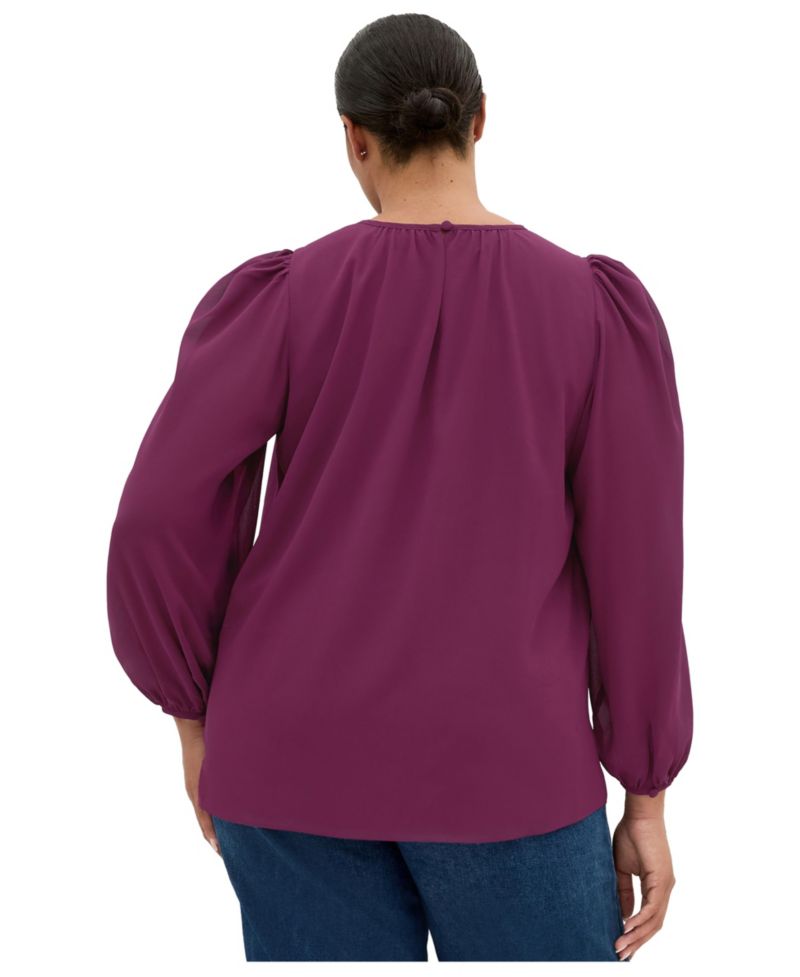 Plus Size Kelly Sheer-Sleeve Crewneck Blouse