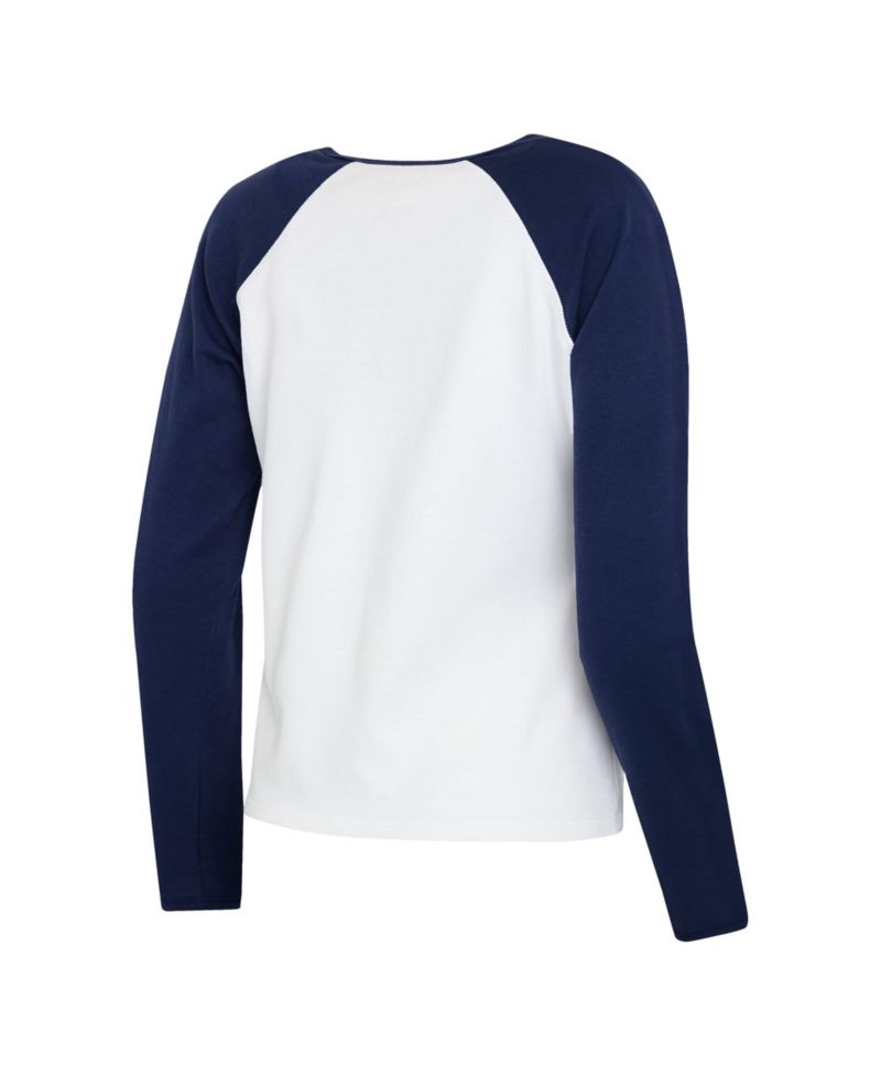 Women's White/Navy New England Patriots Henley Long Sleeve Raglan T-Shirt