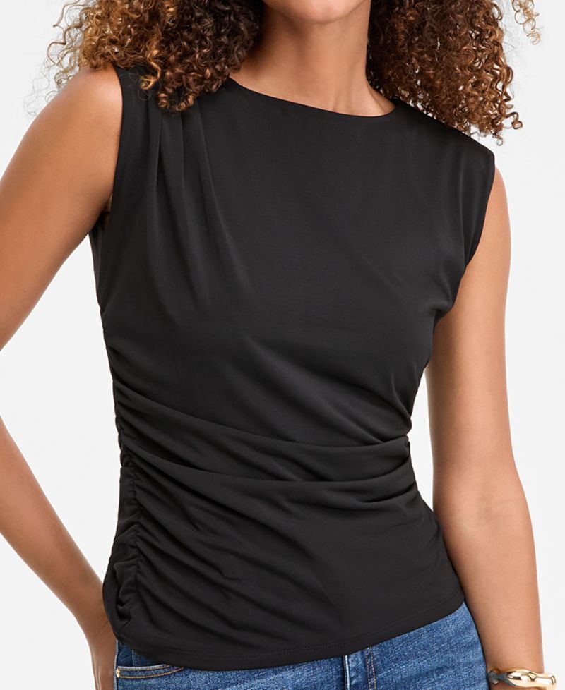 Women's Sleeveless Ruched Boatneck Knit Top