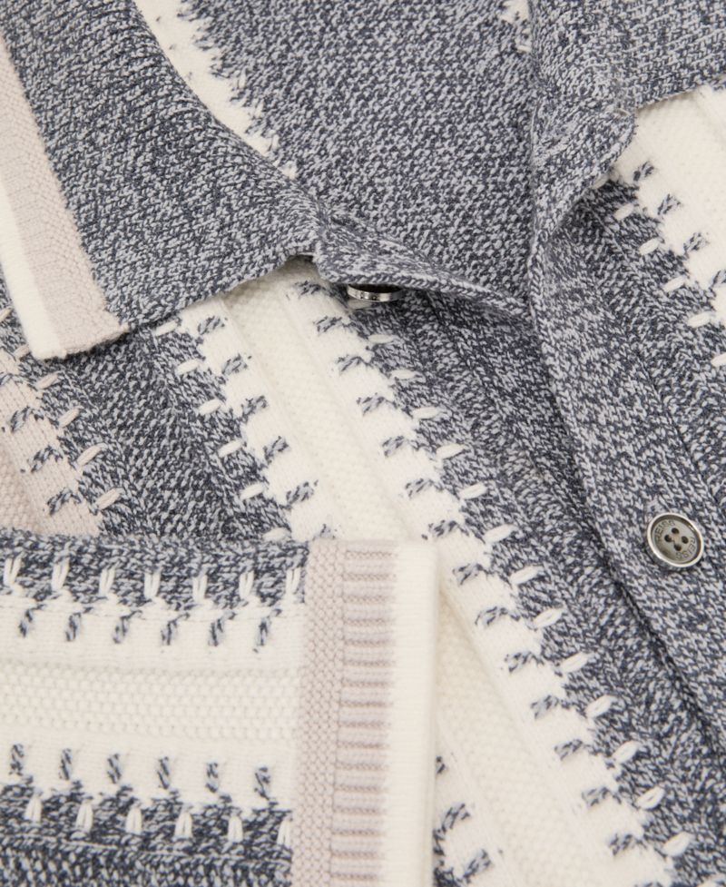 Men's Dale Stitch-Detail Stripe Knitted Shirt with Cotton