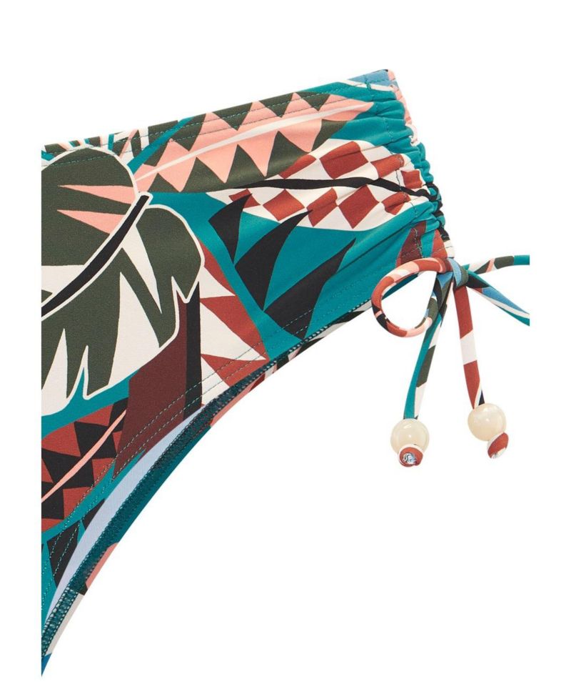 Women's Tropical Print Mid Rise Bikini Ruched Swim Bottom