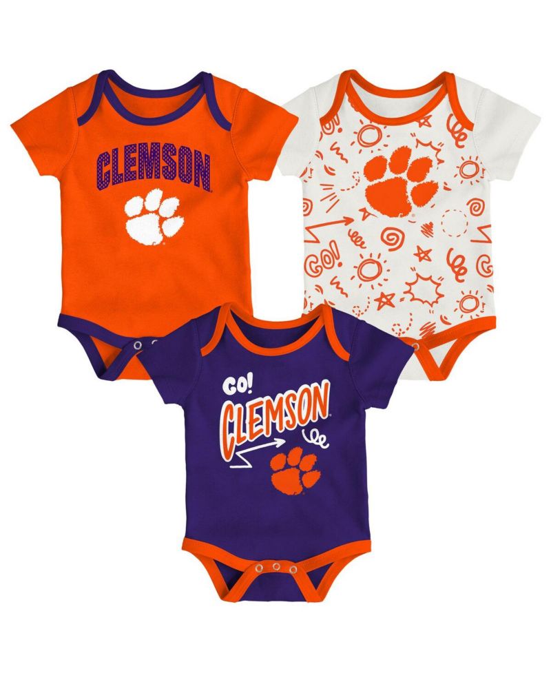 Baby Boys and Girls 3-Pack Clemson Tigers All Day Play Bodysuit Set
