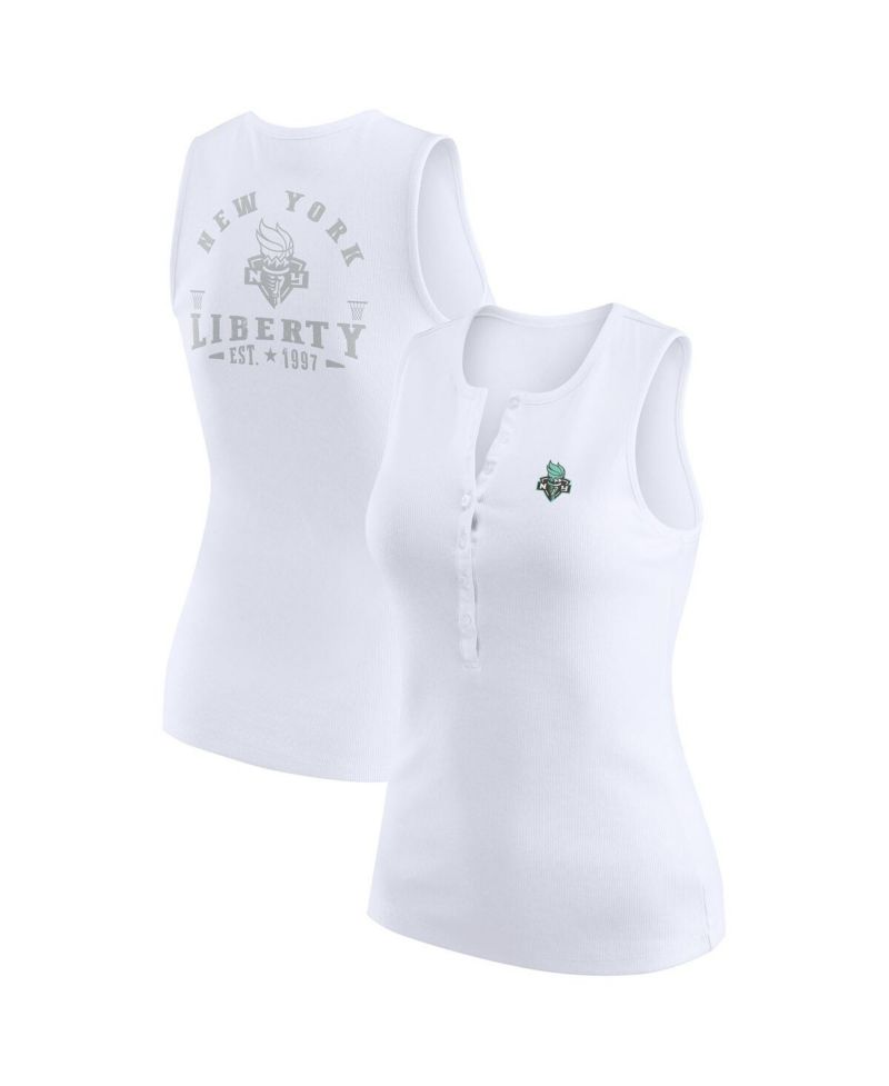 Women's White New York Liberty Rib-Knit Henley Tank Top