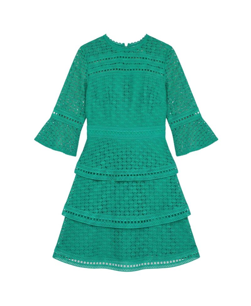 Women's Lace Trim Detail Sleeved Mini Dress