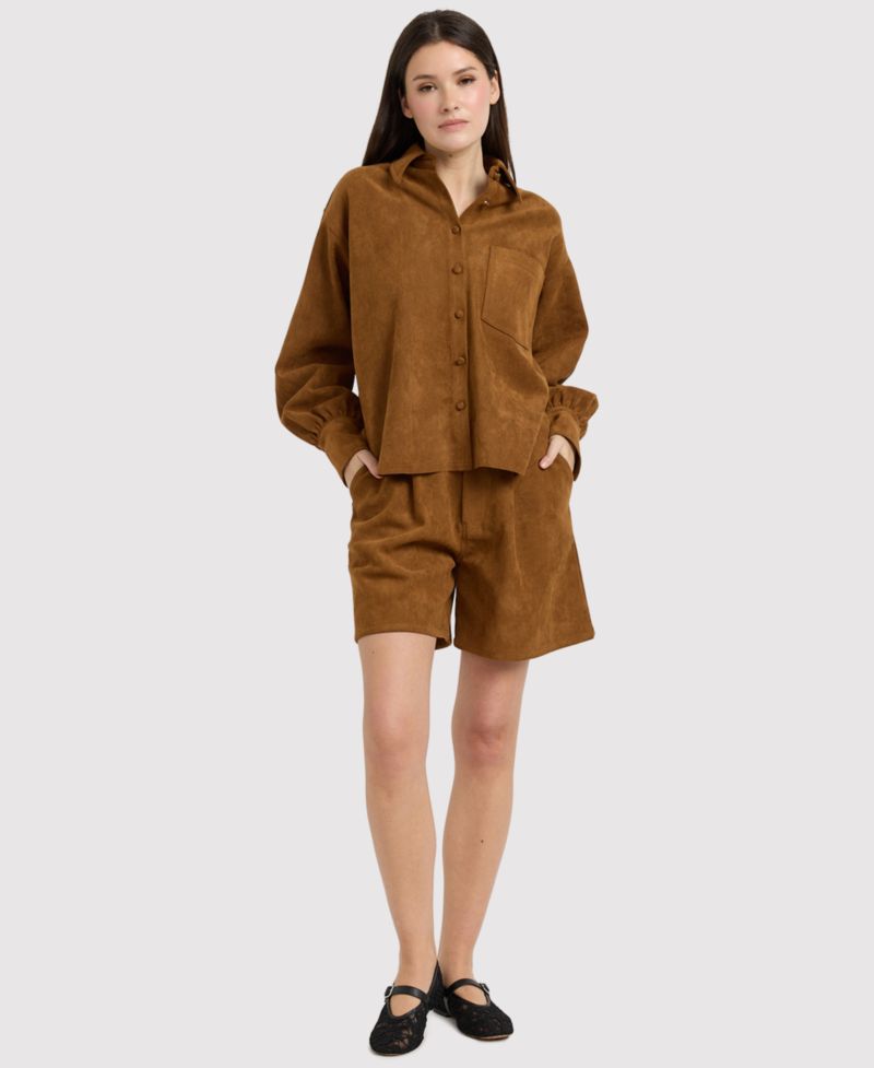 Women's Yumi Suede Mid-Rise Pleated Shorts, 6-1/4" Inseam