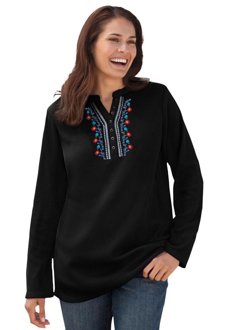 Women's Within Embroidered Thermal Henley Tee