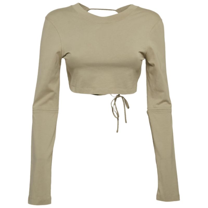 Women's Sage Green Cotton Open Back Crop T-Shirt