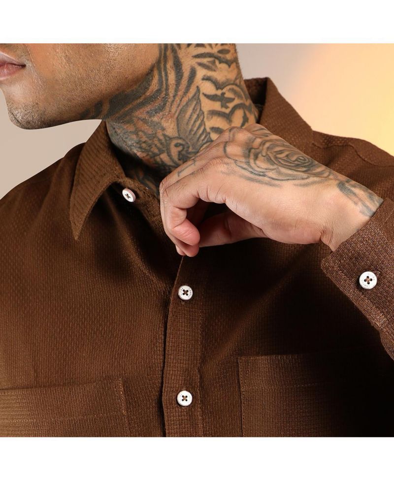 Men's Chocolate Brown Solid Canvas Utility Shirt