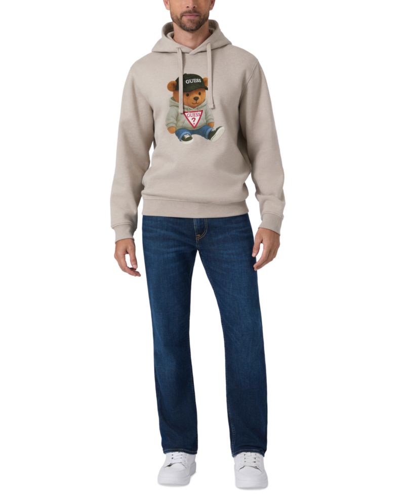 Men's Teddy Bear Melange Relaxed-Fit Graphic Hooded Sweatshirt