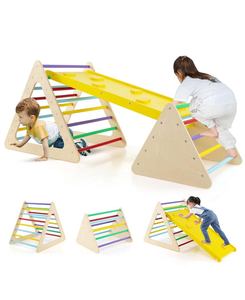 3 Piece Toddler Climbing Set with 2 Climbing Triangles and 1 Ramp