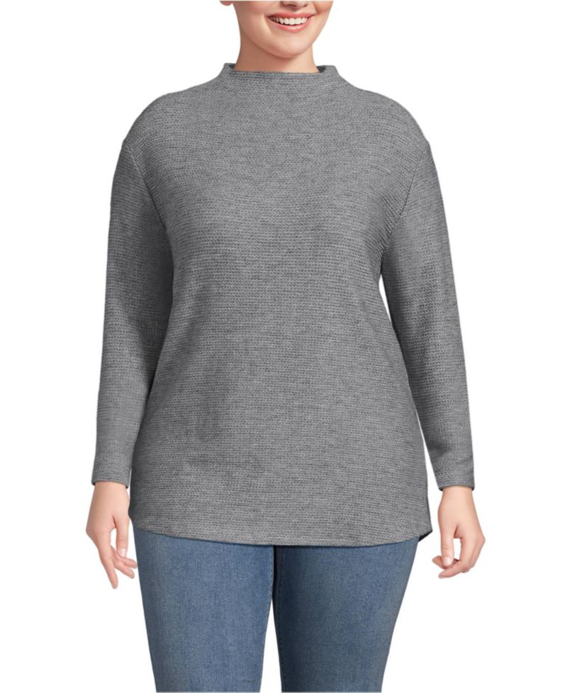 Plus Size Cable Ottoman Relaxed Long Sleeve Funnel Neck Tunic
