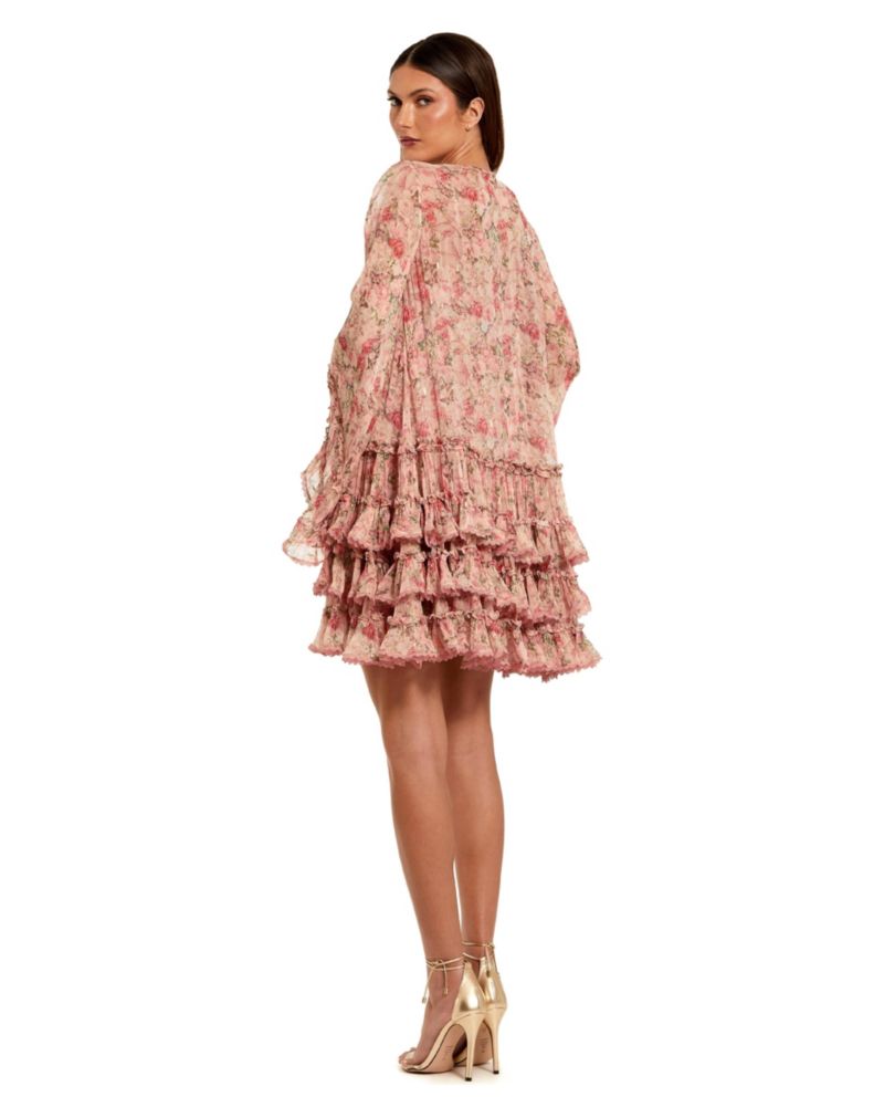 Women's Floral Long Sleeve Ruffle Viscose Mini Dress