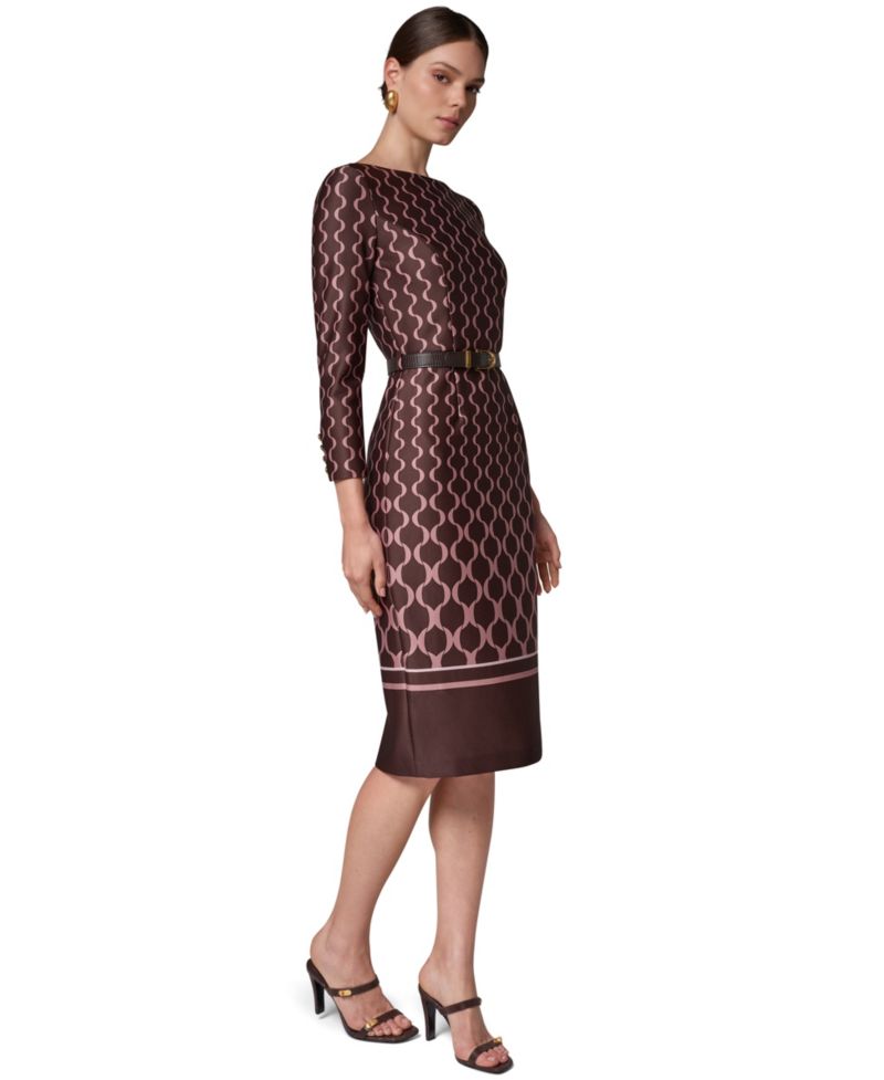 Women's Boat Neck Long-Sleeve Midi Dress