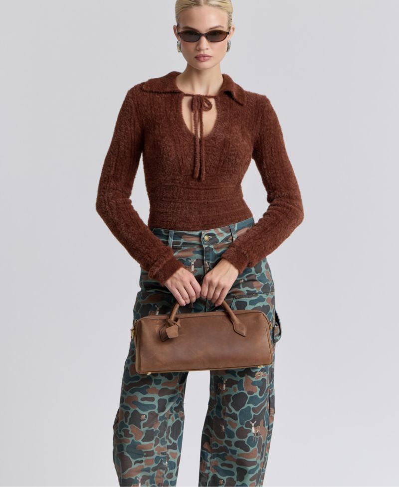 Women's Spread Collar Keyhole Sweater