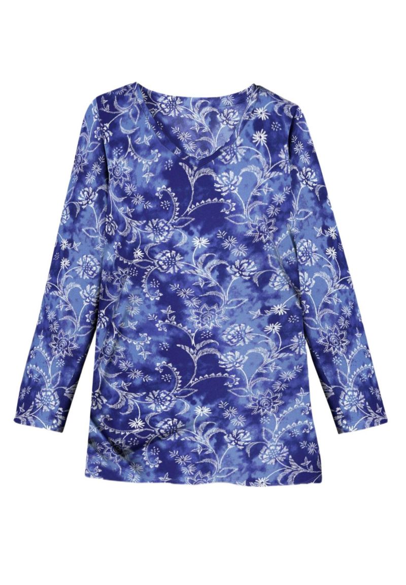 Plus Size Perfect Printed Long-Sleeve V-Neck Tee