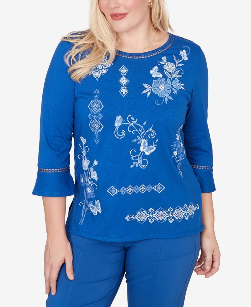 Plus Size The Royal Treatment Placed Floral Medallion Embroidered Top