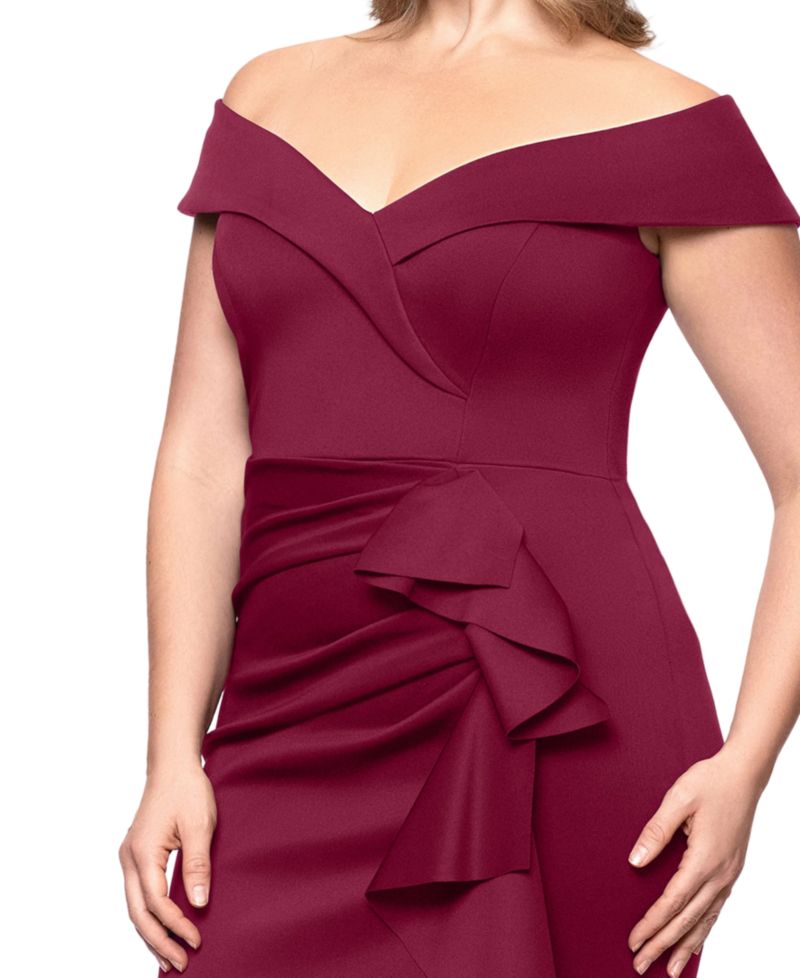 Plus Scuba Off-The-Shoulder Gown