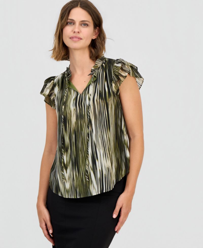 Women's Flutter-Sleeve Tie-Neck Top