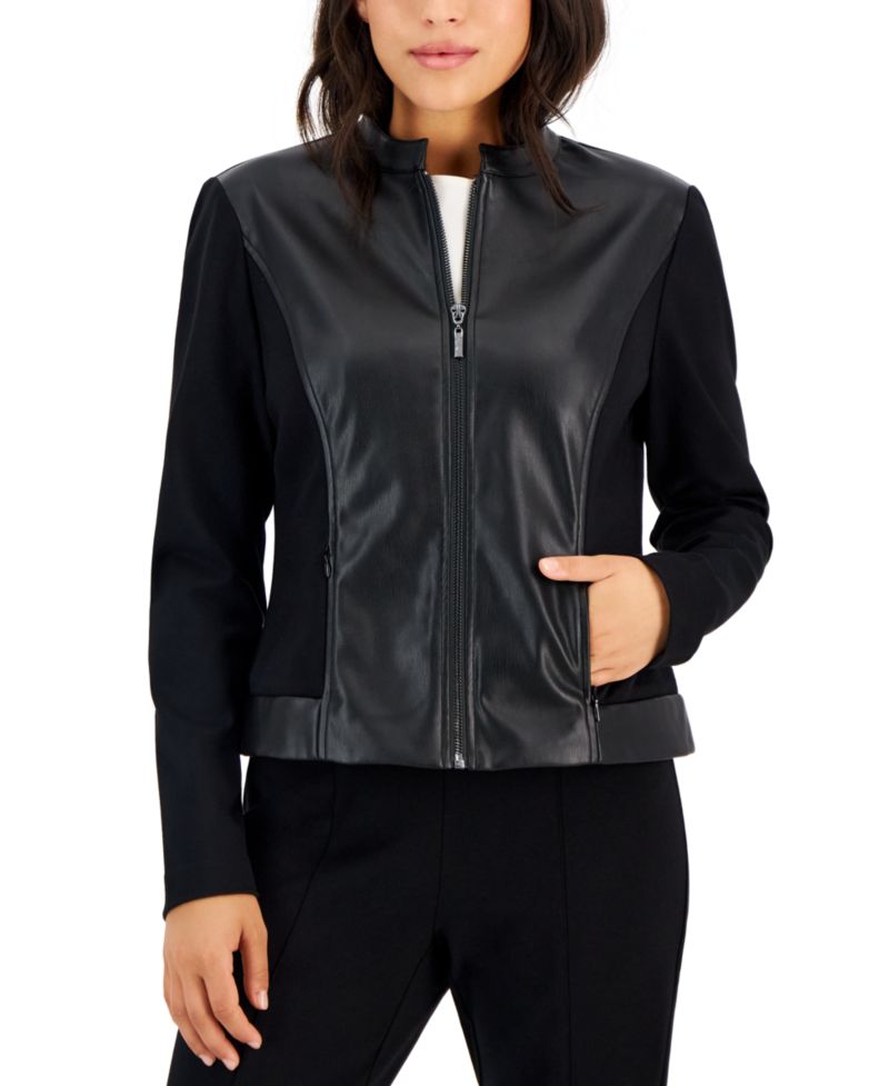 Petite Mandarin-Collar Zip-Up Jacket