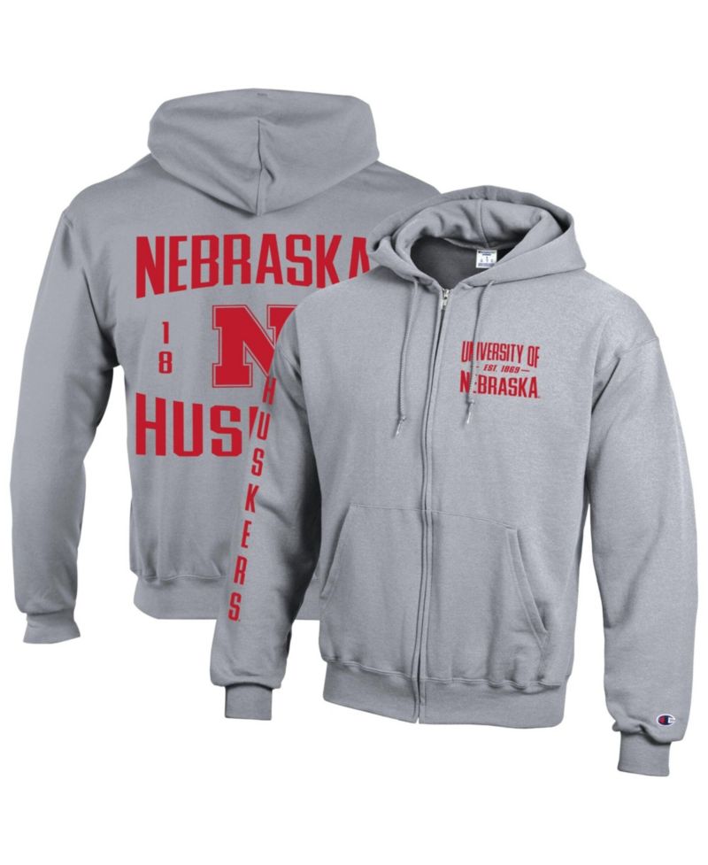 Men's Gray Nebraska Huskers Varsity Powerblend Full-Zip Fleece Hoodie