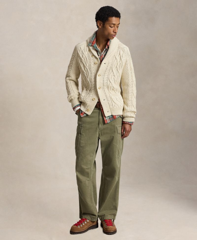 Men's Cable-Knit Shawl Collar Cardigan