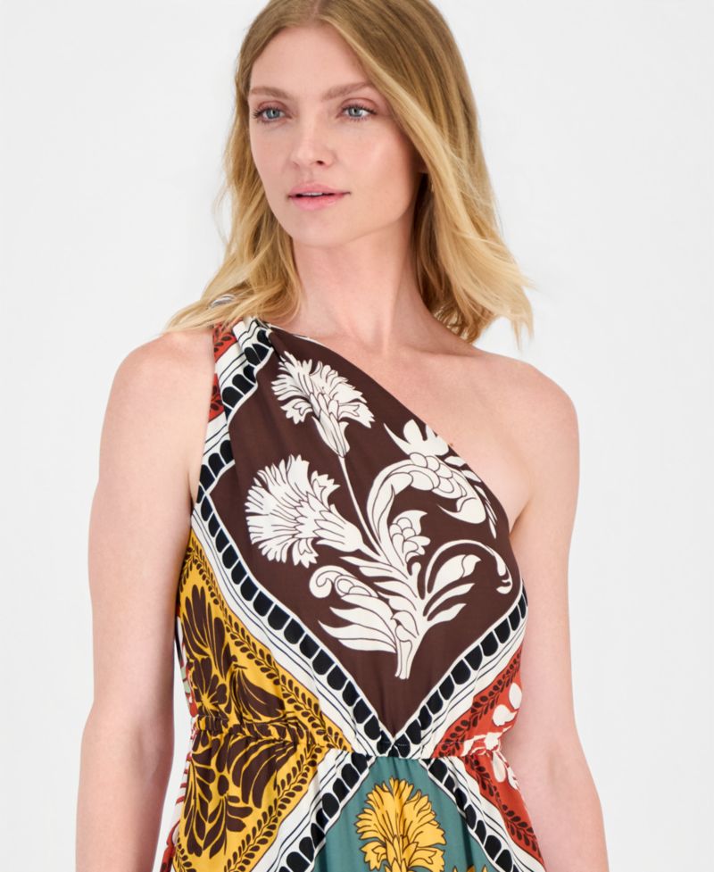 Women's Printed Tiered One-Shoulder Maxi Dress