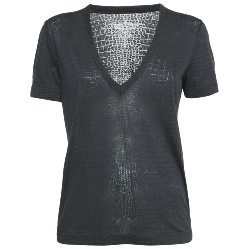 Women's Dark Grey Reptile Print Knit V-Neck Top