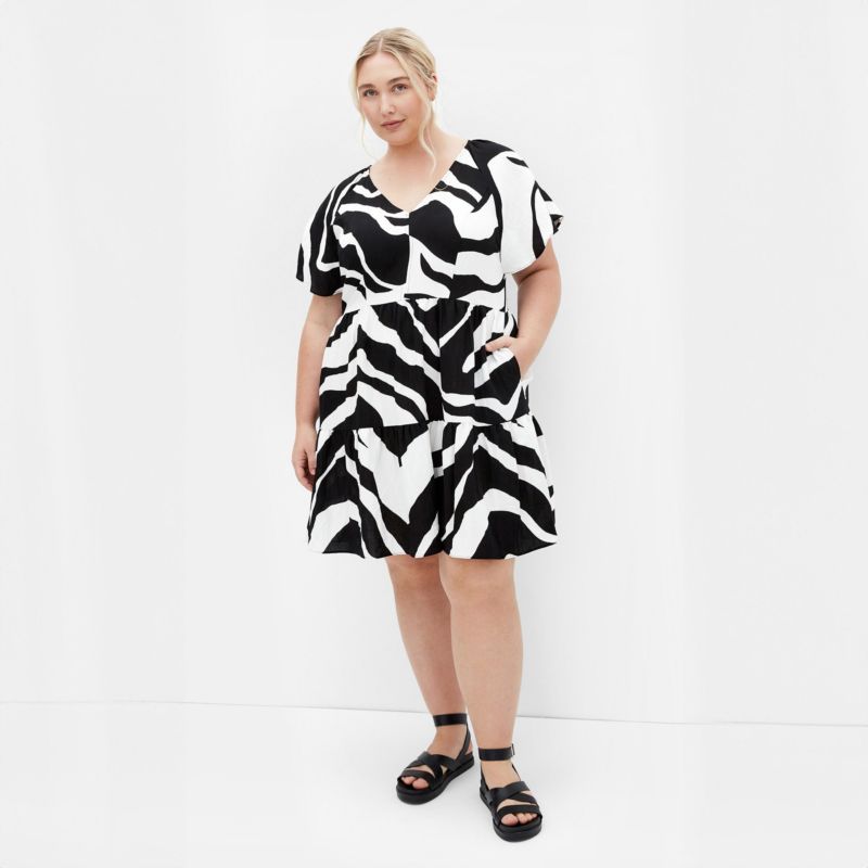 Plus Size Frill Mini Print Dress