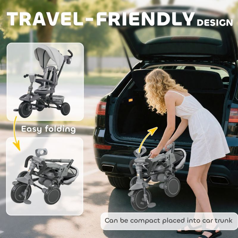 6 in 1 Kids Tricycle with Adjustable Push Handle for 1-5 Years