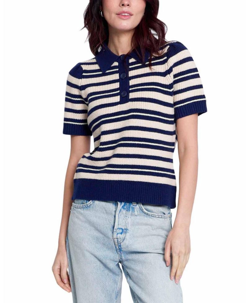 Women's Birch Polo Striped Puff-Sleeve Sweater