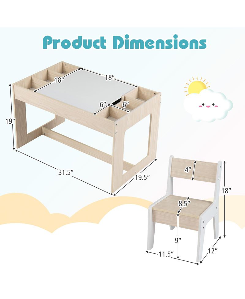 Multifunctional Kids Table and Chairs Set with Chalkboard