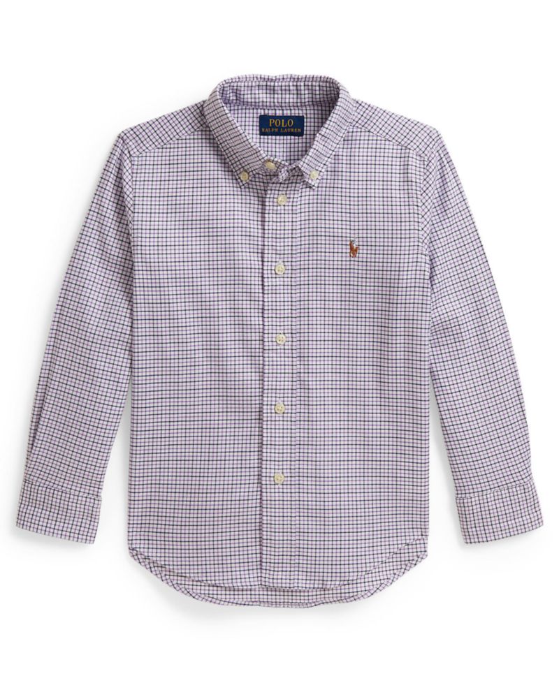 Boys' 2T-7 Checked Performance Oxford Shirt