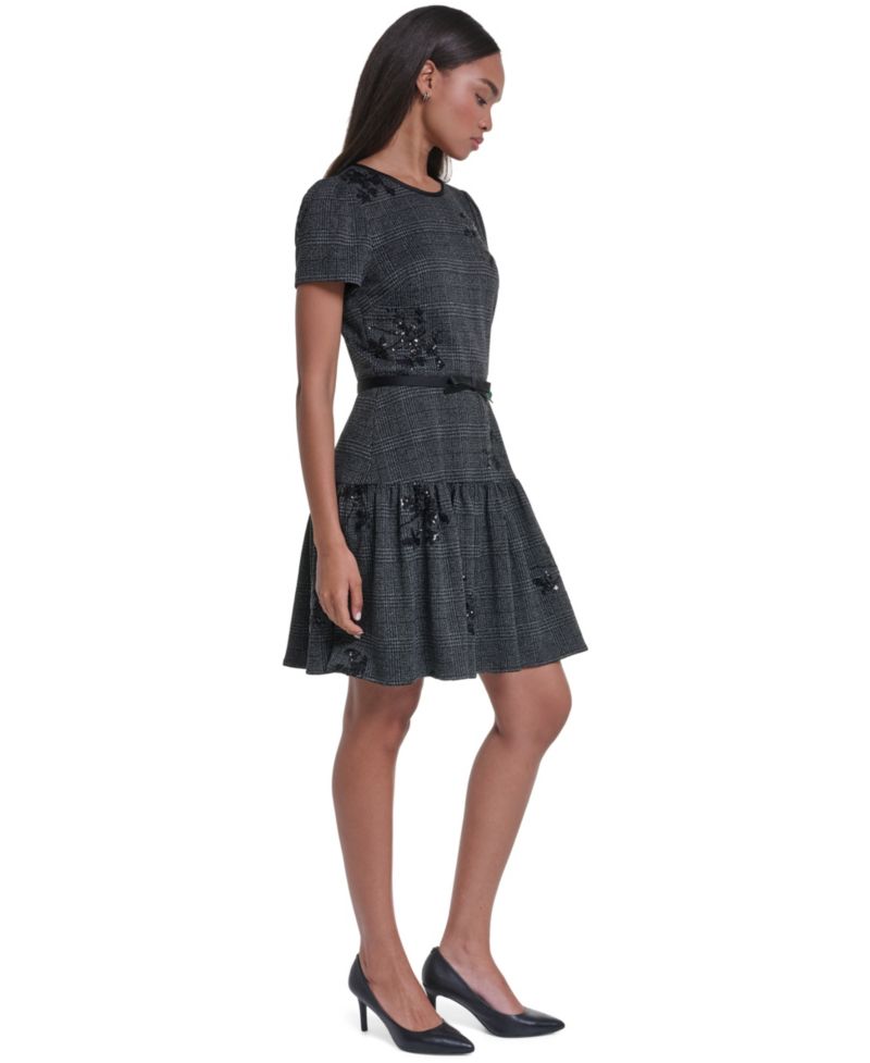 Women's Floral Sequin A-Line Dress