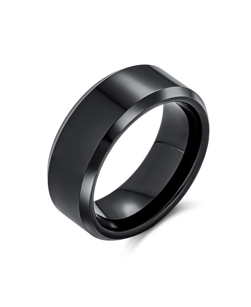 Classic Men's Band Ring Wide 8MM Beveled Edge Matte Brushed Finish Comfort Fit