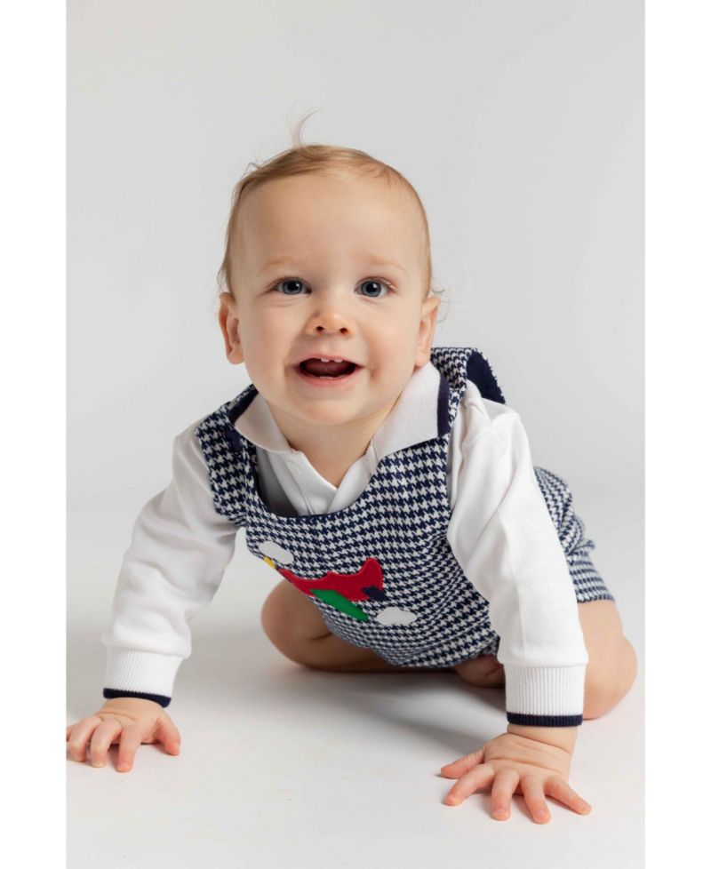 Baby Boys' Houndstooth Airplane-Applique Romper