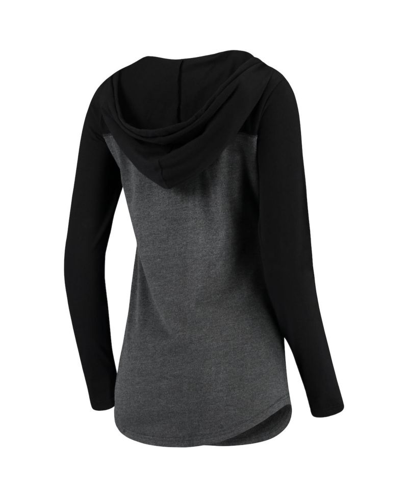 Women's Charcoal Texas Tech Red Raiders Knockout Color Block Long Sleeve V-Neck Hoodie T-shirt