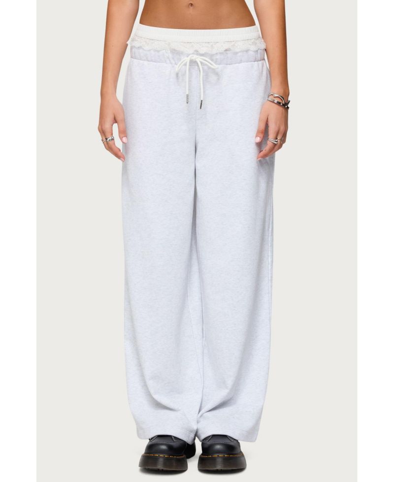 Womens Tamia Peekaboo Ruffle Lace Sweatpants