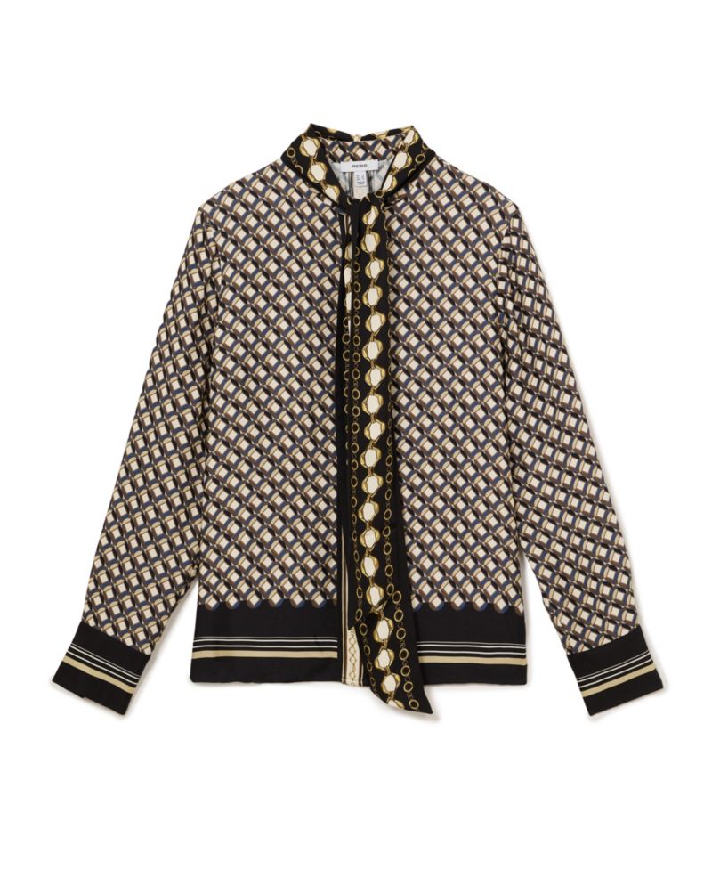 Women's Carmine Long-Sleeve Scarf-Print Tie-Neck Blouse