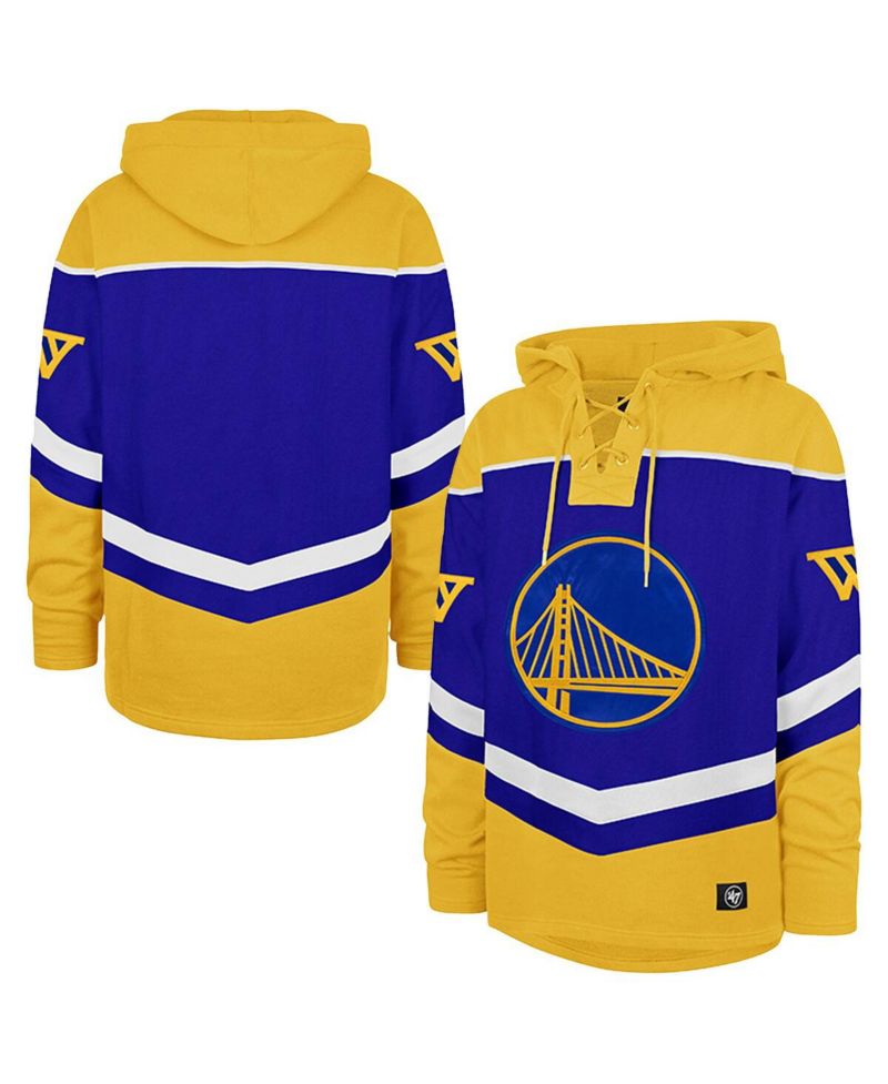 Men's Royal Golden State Warriors Oversized Tri-Satin Layup Lacer Pullover Hoodie