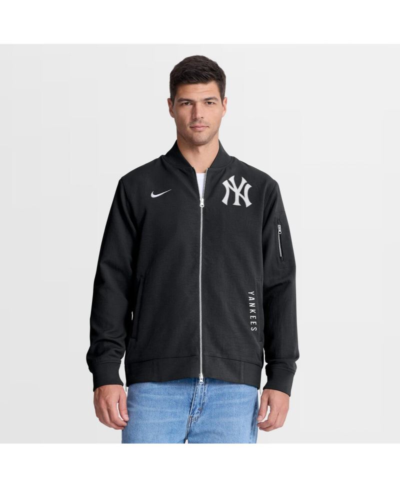 Men's Black New York Yankees Authentic Collection Dugout Relaxed Full-Zip Bomber Jacket