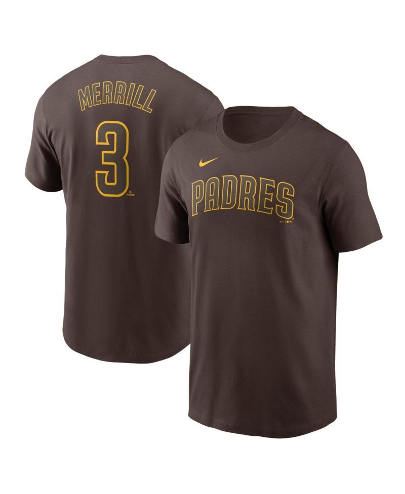Men's Jackson Merrill Brown San Diego Padres Fuse Name & Number T-Shirt