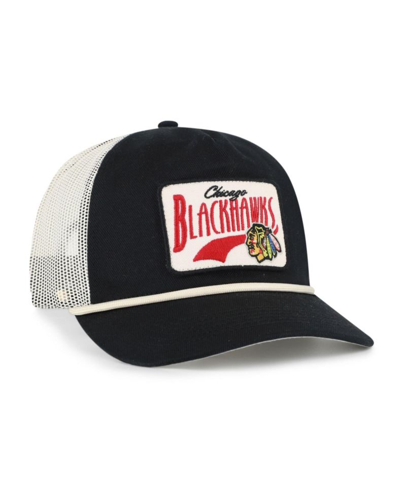 Men's '47 Black Chicago Blackhawks Emmett Heavy Twill Trucker Hitch Rope Adjustable Hat