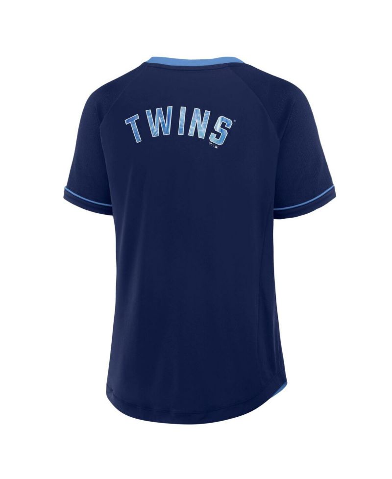 Women's Navy Minnesota Twins Cooperstown Collection League Diva Raglan V-Neck T-Shirt