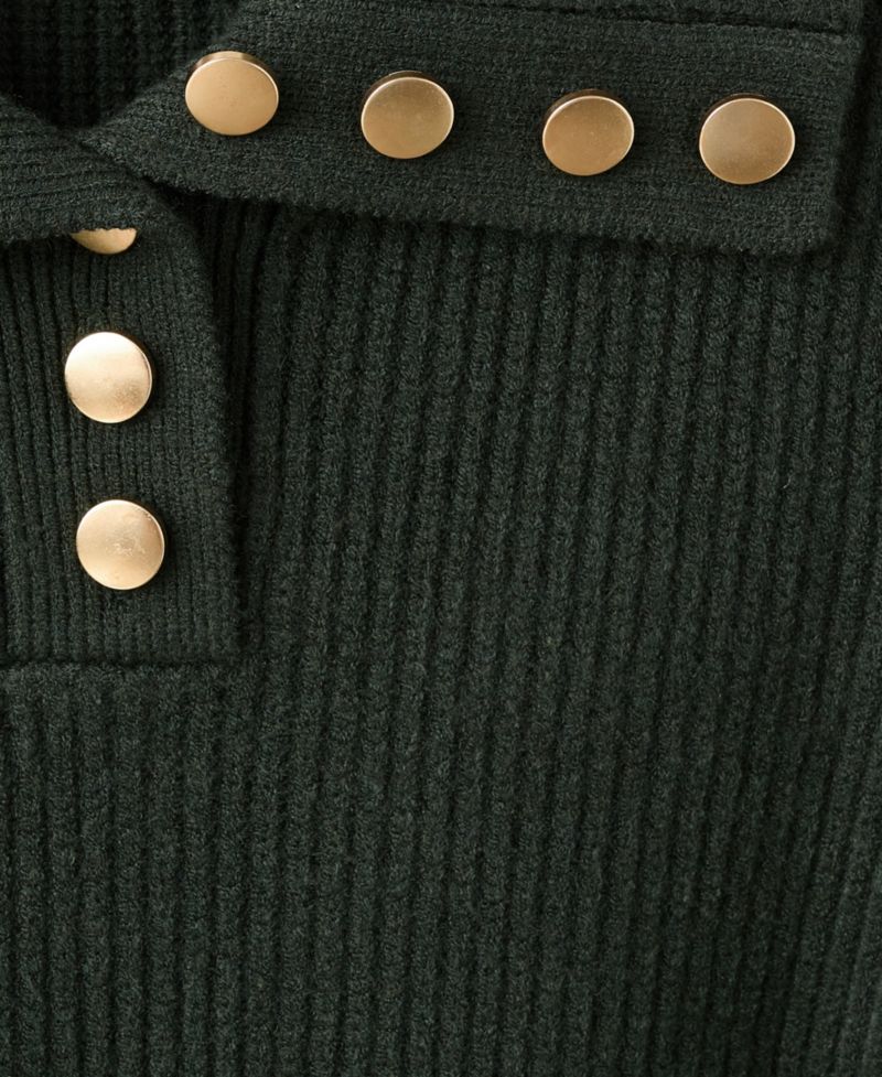 Women's Ribbed Polo-Neck Buttons Sweater