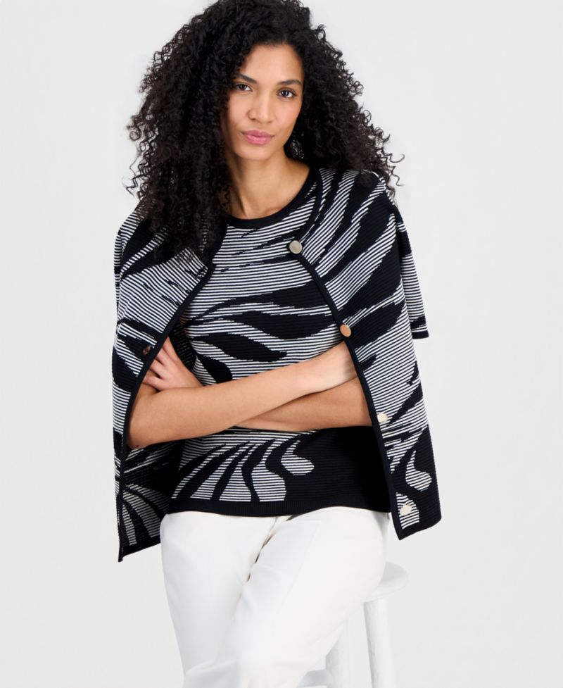 Women's Jacquard-Knit Short-Sleeve Cardigan Sweater