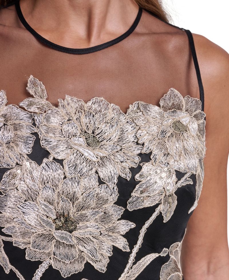 Women's Petite Lace Fit & Flare Floral Midi Dress