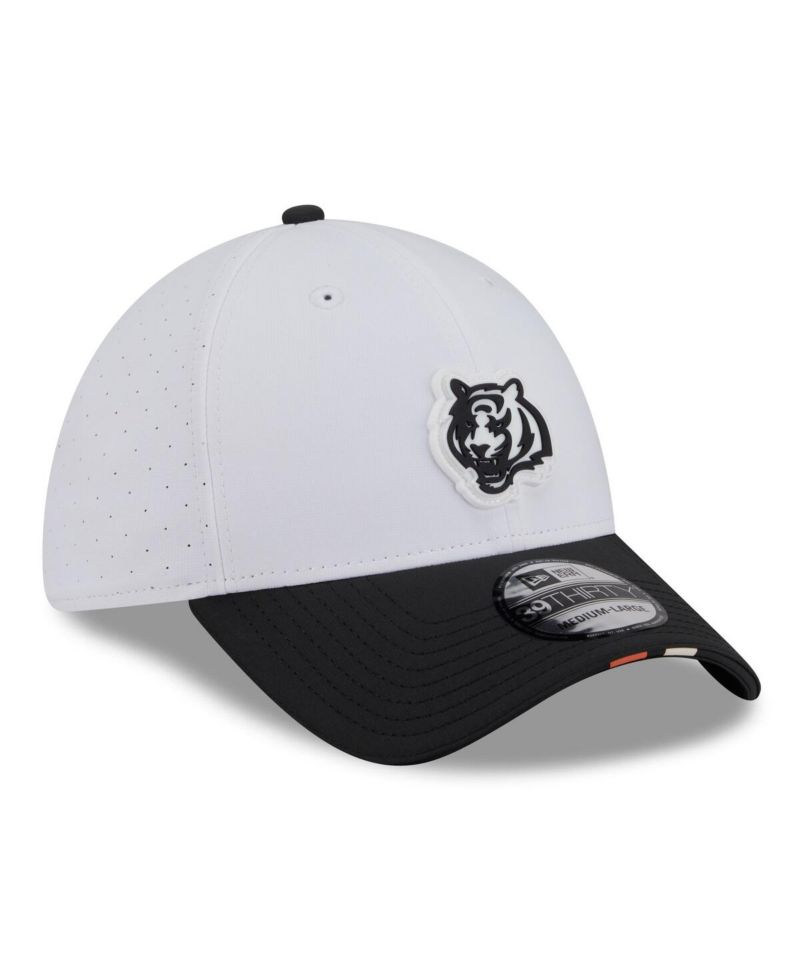 Men's White/Black Cincinnati Bengals 2025 NFL Training Camp 39THIRTY Flex Hat