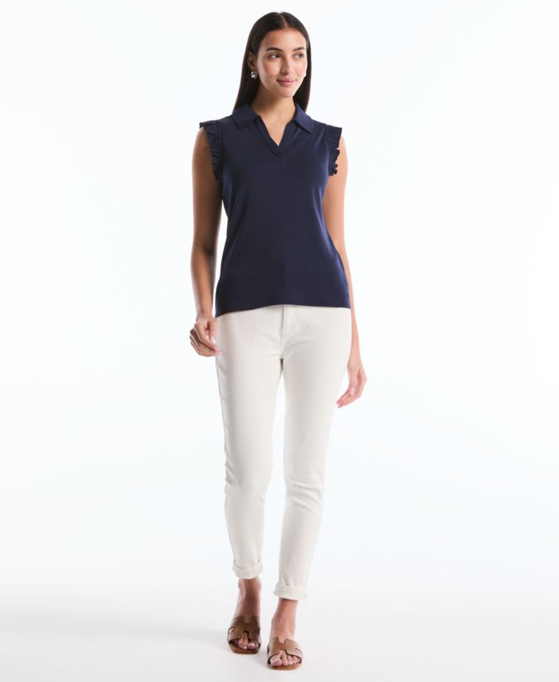 Petite Ruffle Sleeveless Polo Shirt