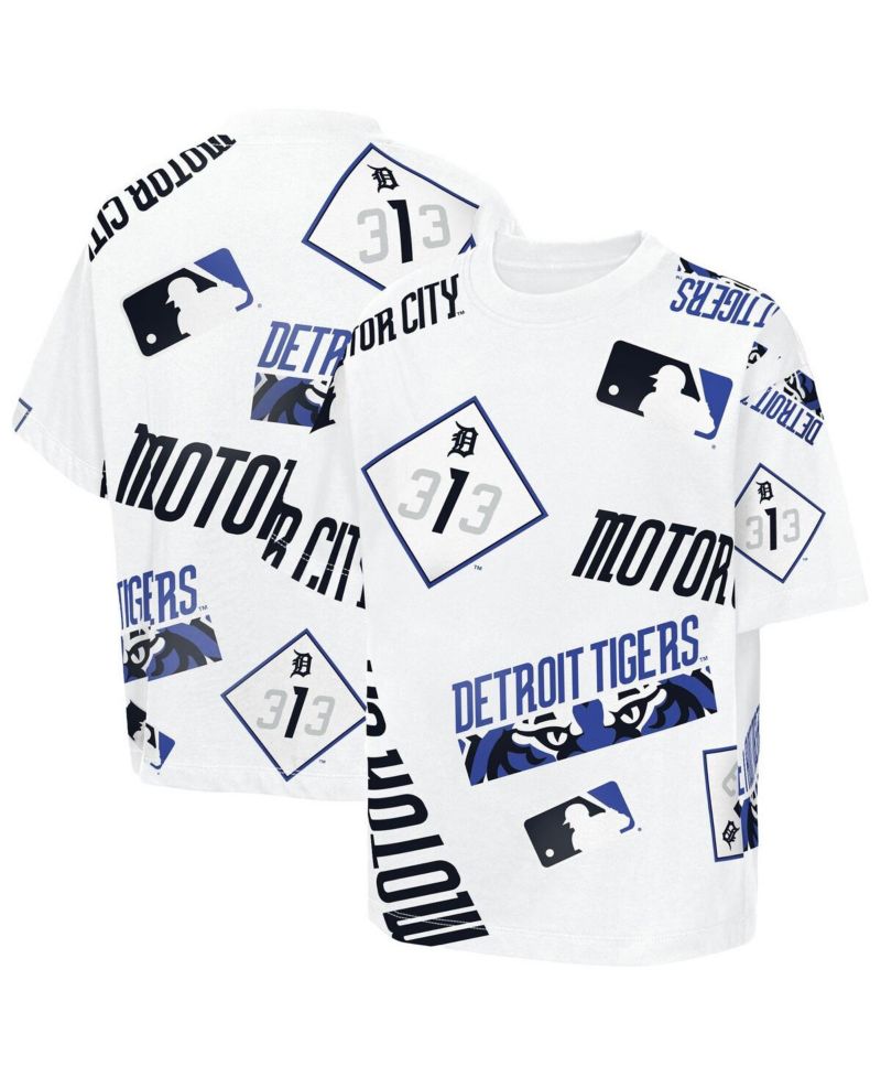Big Boys and Girls White Detroit Tigers Circus Catch T-Shirt