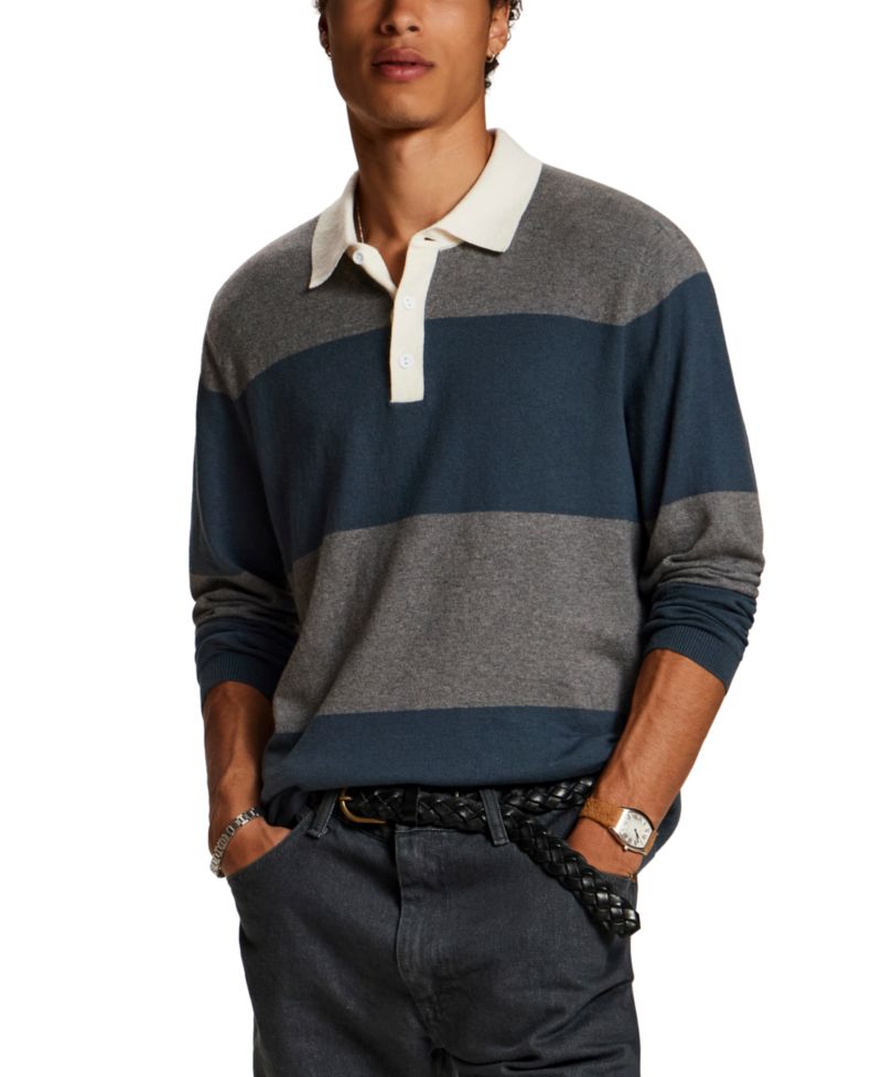 Men's Cotton Cashmere Rugby Polo Sweater